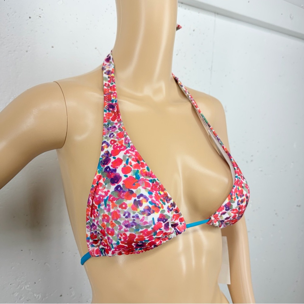 Raisins Size Medium Red Floral Triangle Bikini Top NEW